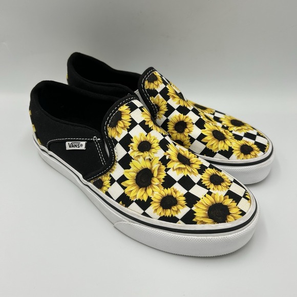 Vans Sunflower Checkerboard Print Slip-On Canvas Shoes Women's 6 US - Picture 1 of 8